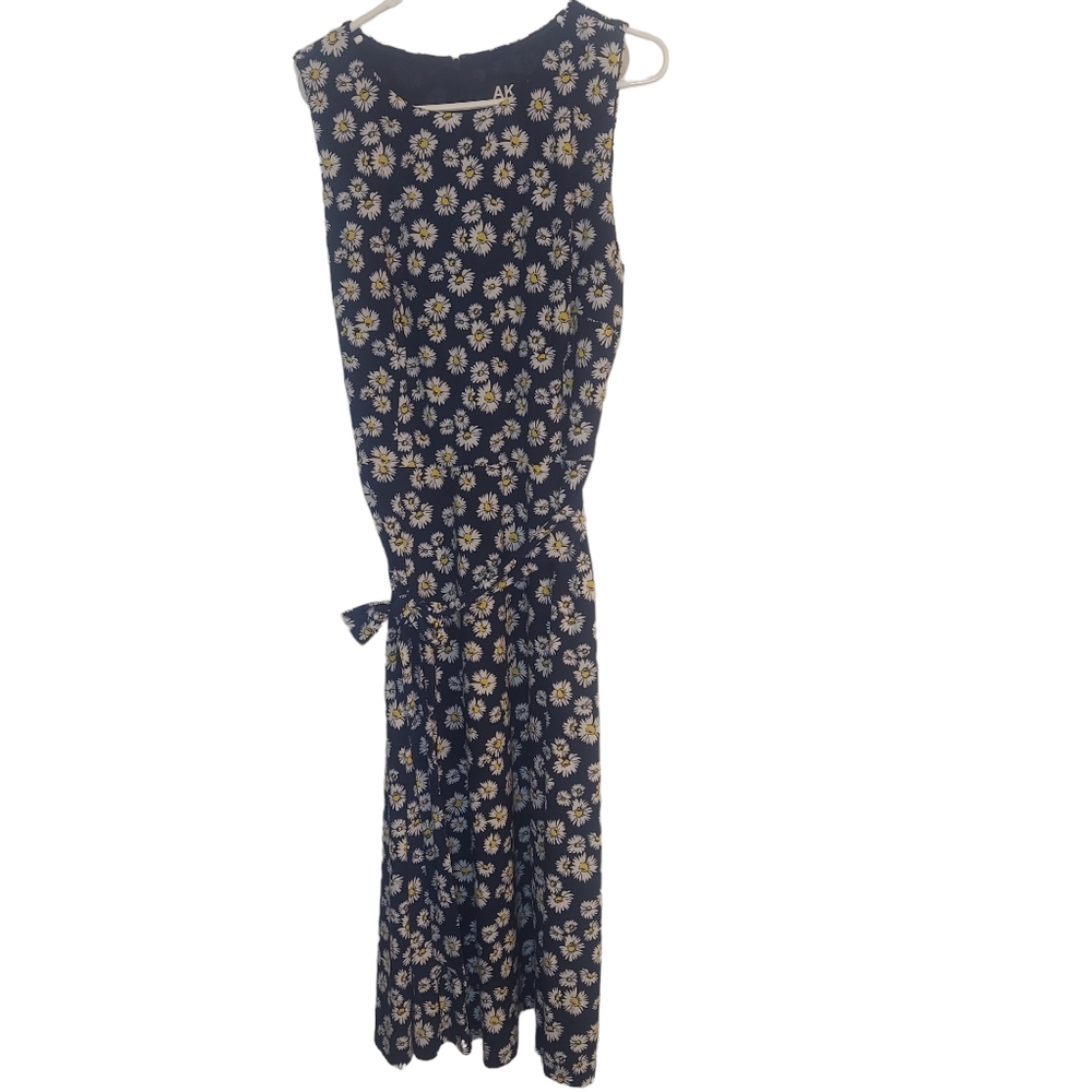 Ann Klein Sleeveless Daisy Dress Size 12 Navy, White & Yellow EUC